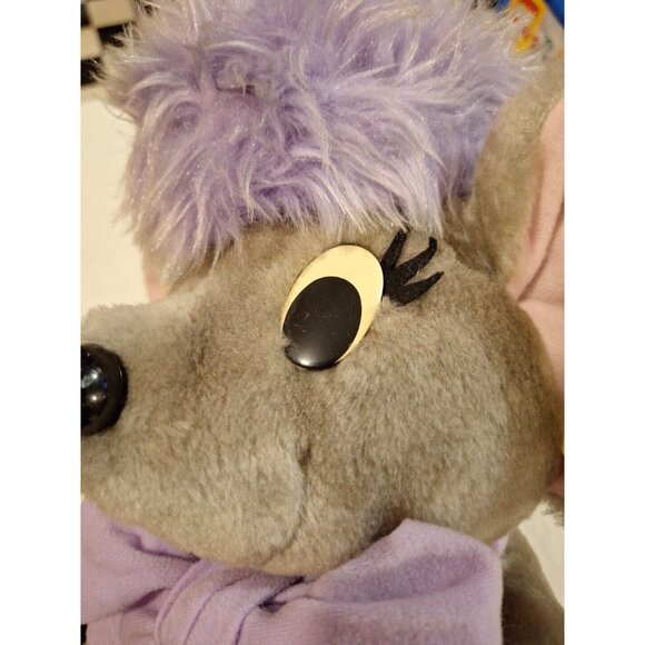 80s Disney Bianca Gray Plush Mouse Stuffed Purple Bow 16" Vintage Made in Korea - Picture 14 of 16